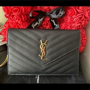 SAINT LAURENT Chevron Monogram Chain Wallet